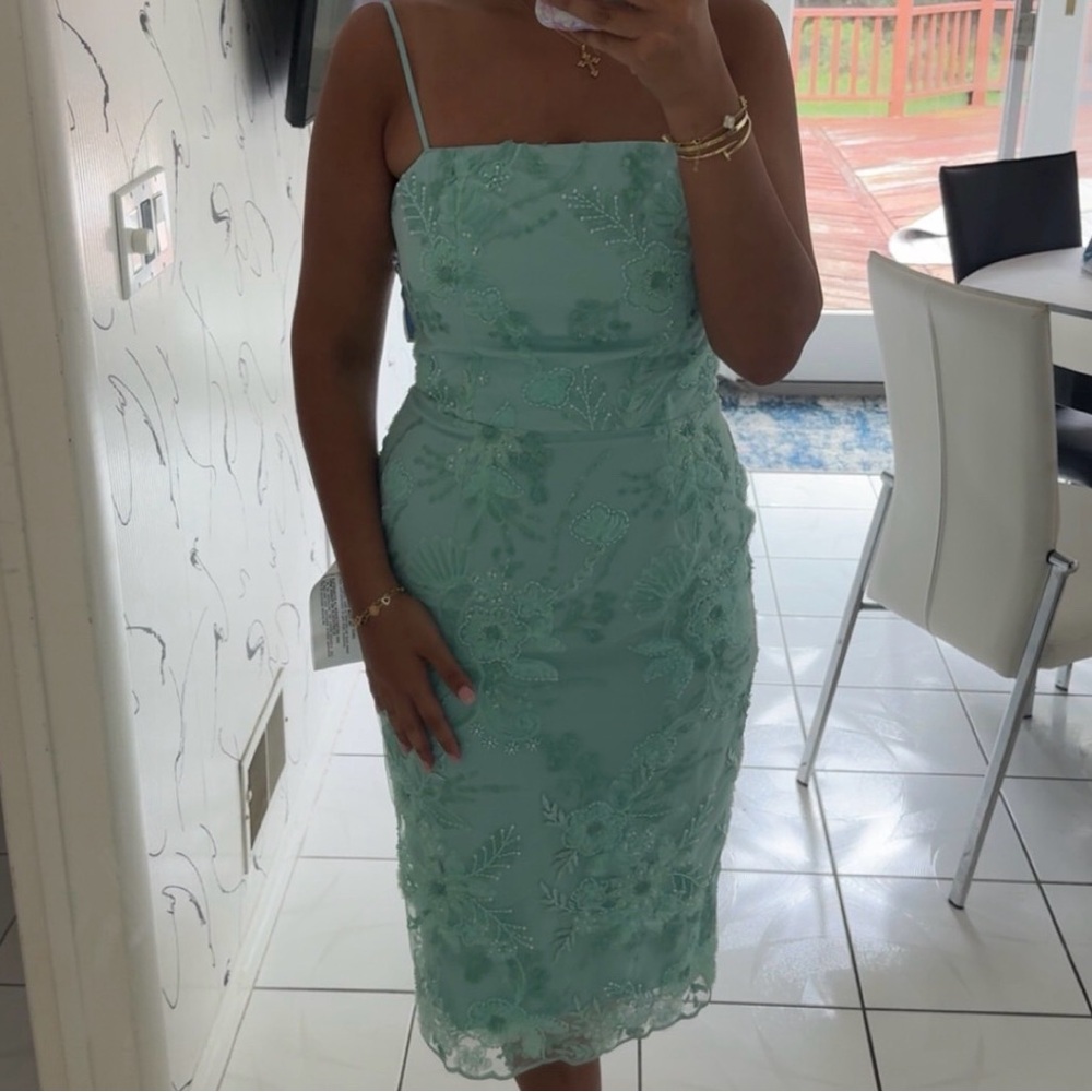 Elegant Turquoise Pearly and Sequin Dress